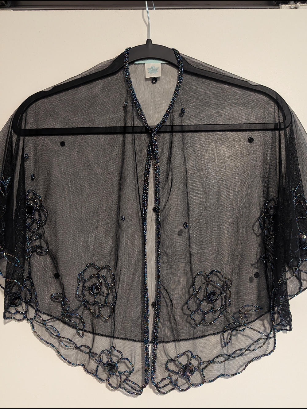 Betsey Johnson Black Floral Sheer Beaded Romantic Vampy Capelet - Picture 2 of 7